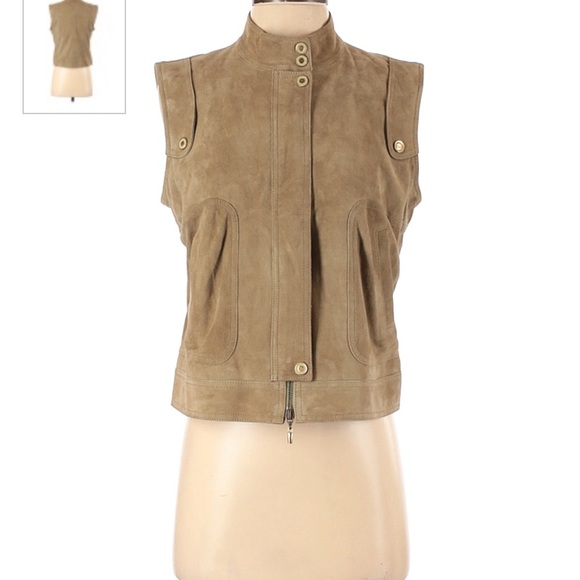 St. John Sport Green Suede Zip Up Vest - Picture 1 of 4